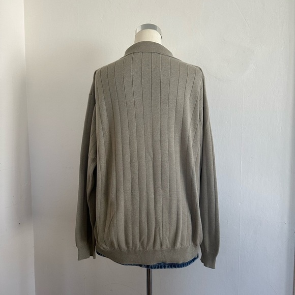 Vintage Knit Henley Polo Top Size XL Tan Grandpacore 90s Preppy Grunge Pullover - Picture 4 of 5